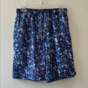 Peter Millar Swim Trunks Seaside Transfusion Boom Boom Print Blue